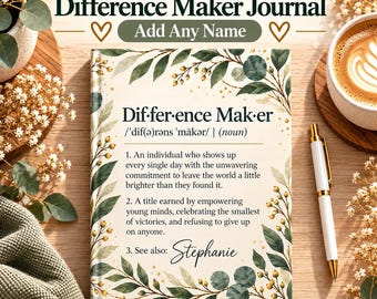 Difference Maker Journal, een gepersonaliseerd cadeau voor medewerkers, een bedankje voor collega's, een notitieboekje voor personeelsherkenning, met gepersonaliseerde naam.