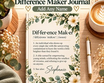 Difference Maker Journal, een gepersonaliseerd cadeau voor medewerkers, een bedankje voor collega's, een notitieboekje voor personeelsherkenning, met gepersonaliseerde naam.