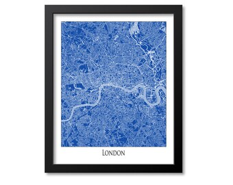 London Map Print Poster Wall Art, England Gift, London City Map Decor, Great Britain, UK, United Kingdom, Blue Canvas