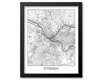 Pittsburgh Map Print Poster Wall Art, Pennsylvania Gift, Pittsburgh City Map Decor,Black White Canvas