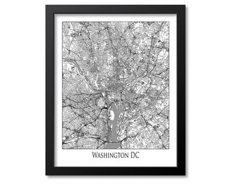Washington DC Map Print Poster Wall Art, Washington DC Gift City Map Decor, Black White Canvas