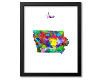 Iowa Map Art Print Iowa Wall Art Print Gift Iowa Decor Iowa Print Map Artwork Poster Watercolor Map, Canvas or Print