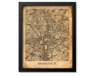 Washington DC Map Print Poster Wall Art, Washington DC Gift City Map Decor, Vintage Canvas