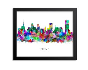 Buffalo Skyline, Cityscape Painting Art Print Poster Gift New York Canvas or Print