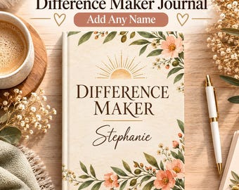 Difference Maker Journal, een gepersonaliseerd cadeau voor medewerkers, een bedankje voor collega's, een notitieboekje voor personeelsherkenning, met gepersonaliseerde naam.