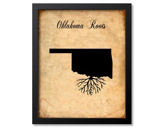 Oklahoma Print, Oklahoma Art, Oklahoma Gift, Oklahoma Roots Print, Oklahoma Map Print, Oklahoma Map Art, OK Wall Art Poster, Vintage Canvas