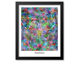 Nashville Map Print Poster Wall Art, Tennessee Gift, Nashville City Map Decor, Watercolor Canvas