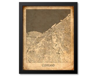 Cleveland Map Print Poster Wall Art, Ohio Gift, Cleveland City Map Decor, Vintage Canvas