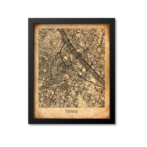 Vienna Map Print Poster Wall Art, Austria Gift, Vienna City Map Decor, Vintage Canvas