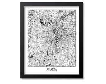 Atlanta Map Print Poster Wall Art, Georgia Gift, Atlanta City Map Decor, Black White Canvas