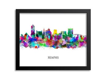 Memphis Skyline, Cityscape Painting Art Print Poster Gift Tennessee Canvas or Print