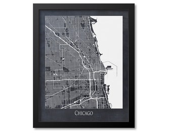 Chicago Map Print Poster Wall Art, Illinois Gift, Chicago City Map Decor, Chalkboard Canvas