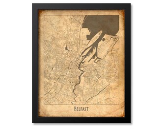 Belfast Map Print Poster Wall Art, Cadeau d'Irlande du Nord, Belfast City Map Decor, vintage Canvas