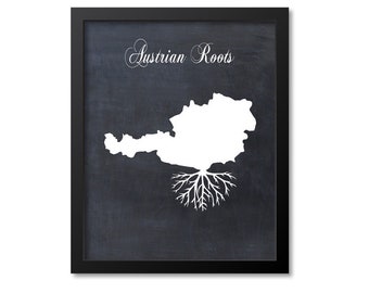 Austrian Roots Print, Austria Art, Austria Gift, Austria Roots Print, Austria Map Print, Austria Map Art, Austria Wall Art Poster,Chalkboard