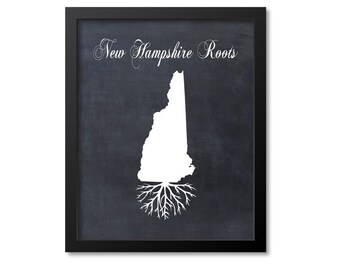 New Hampshire Print, New Hampshire Art, New Hampshire Gift, New Hampshire Roots Print, Map Print, Map Art, NH Wall Art Poster, Chalkboard