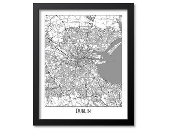 Dublin Map Print Poster Wall Art, Ireland Gift, Dublin City Map Decor, Black White Canvas