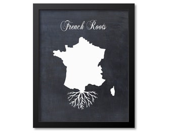 French Roots Print, France Art, France Gift, France Roots Print, France Map Print, France Map Art, France Wall Art Poster, Chalkboard Canvas