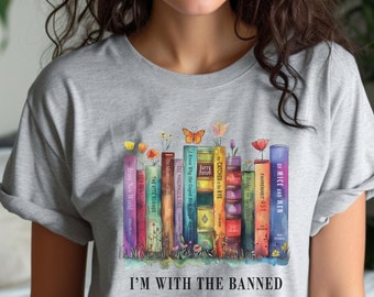 I'm With The Banned, Banned Books T-Shirt, Book Lover Gift, Unisex Jersey Short Sleeve Tee, Librarian Reading T-Shirt