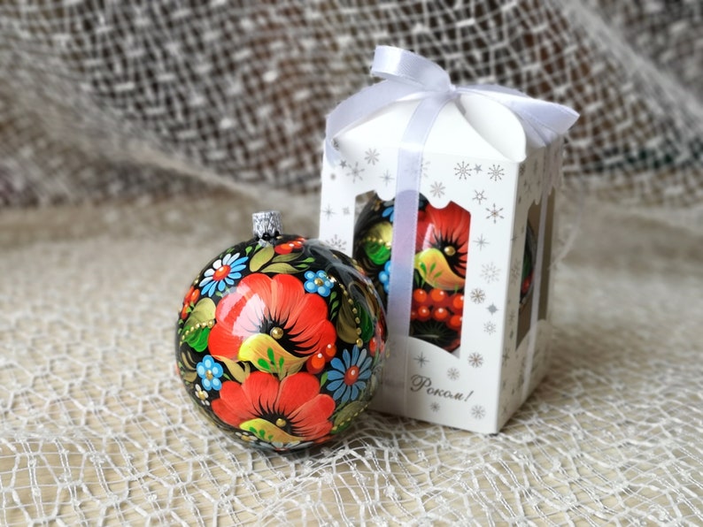 Christmas Ornament hand painted floral Tree ball Personalized decor Ukraine gift Mom Poppy flowers Ukrainian Named decoration New Year 2021 