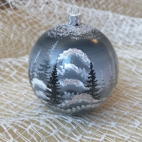 Hand Painted Christmas Ornaments Northern Lights Purple Tree Etsy