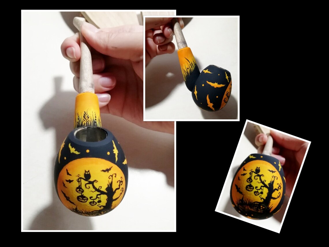 Smoking pipe Halloween gift Bat Tobacco pipes Blackorange Etsy