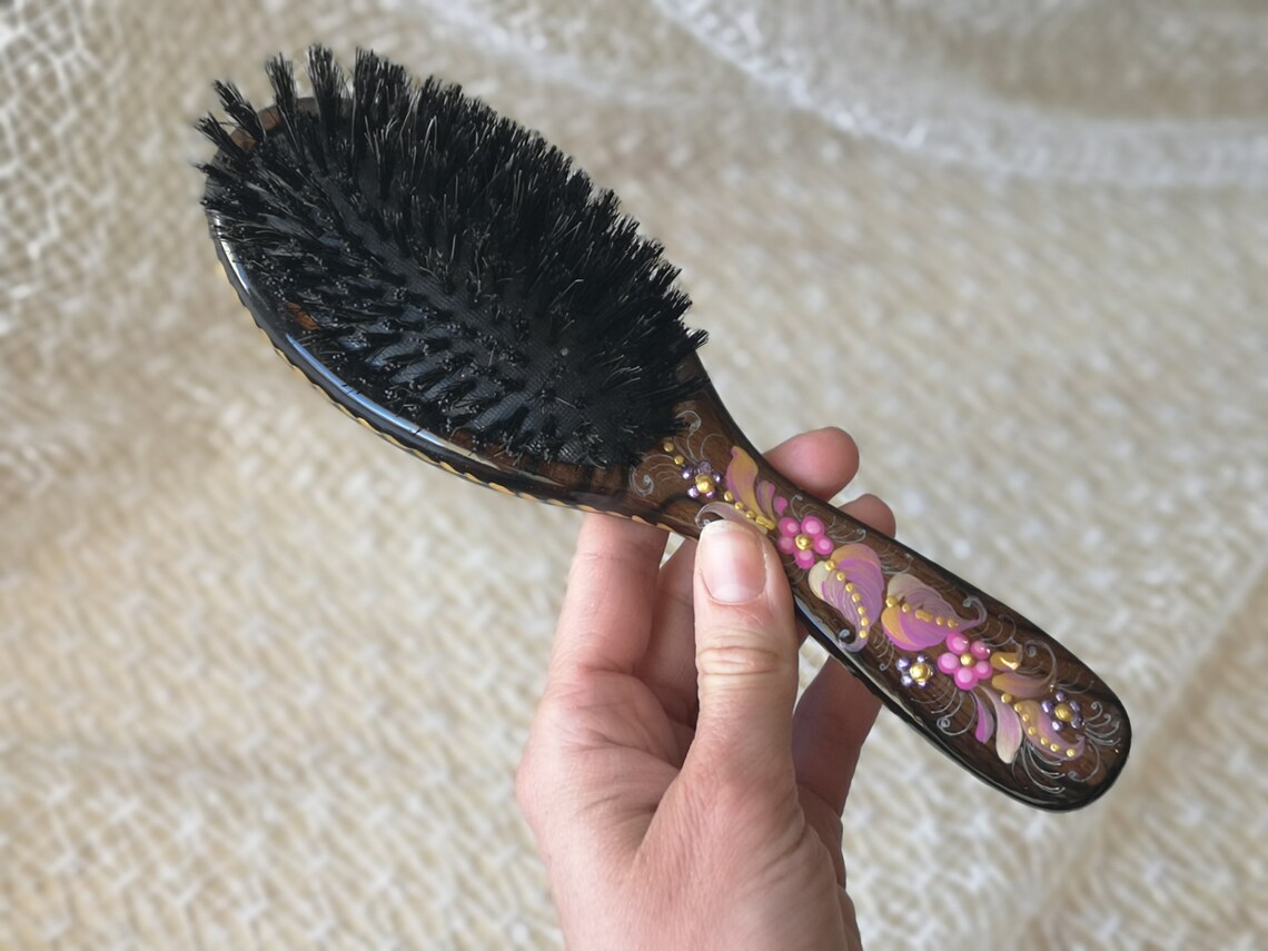 Boar bristle hair brush Purple poppy flowers Mixed nylon and Etsy