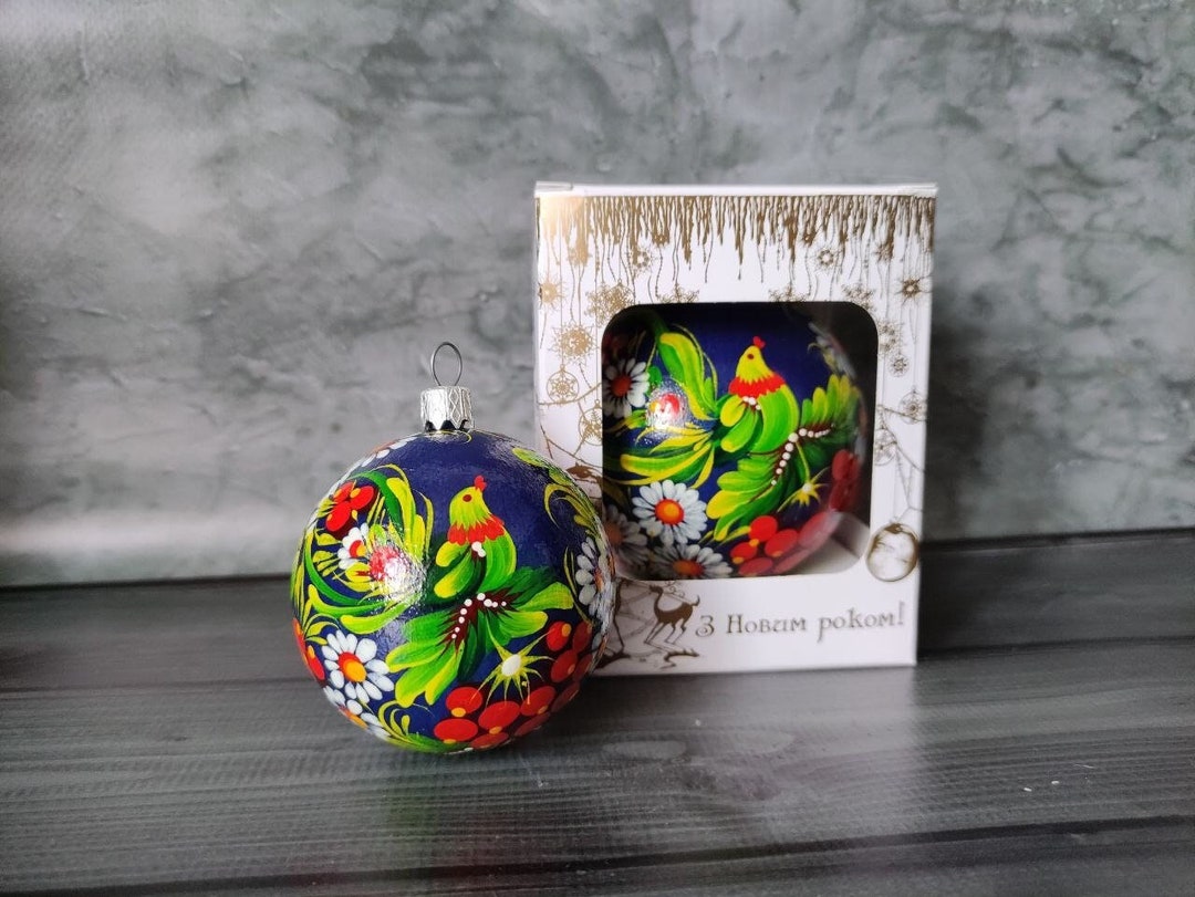 Christmas Ornament Ukraine Tree Ball Personalized Hand Painted Flowers