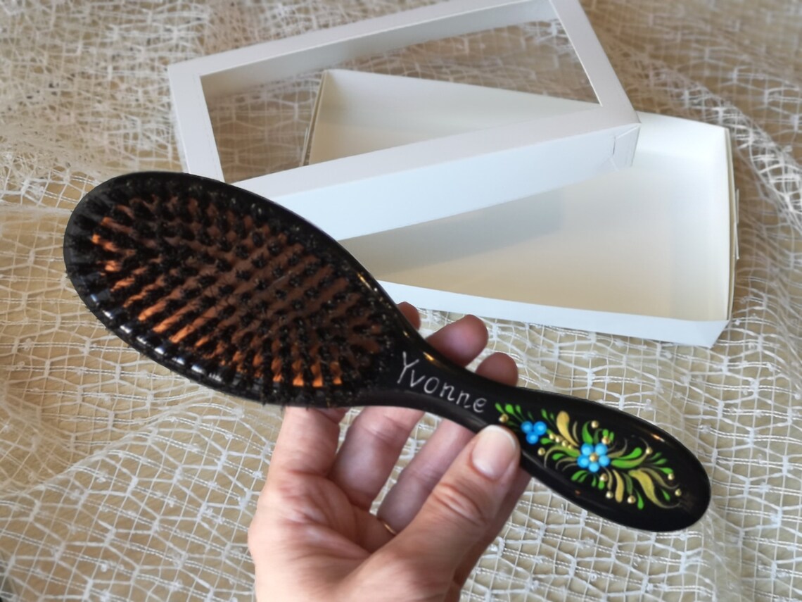 Boar Bristle Hair Brush Natural Vintage Hairbrush Wood Floral Etsy