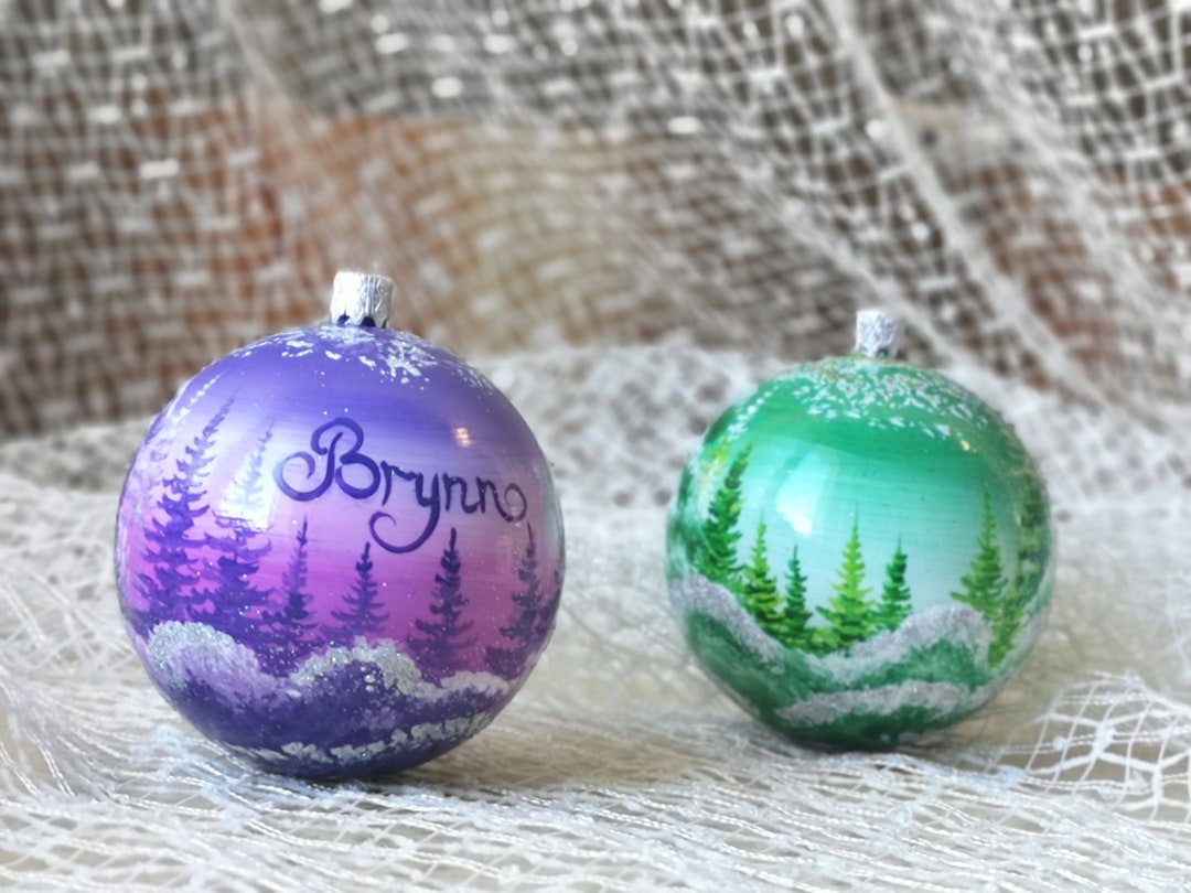 Hand Painted Christmas Ornaments Northern Lights Purple Tree - Etsy