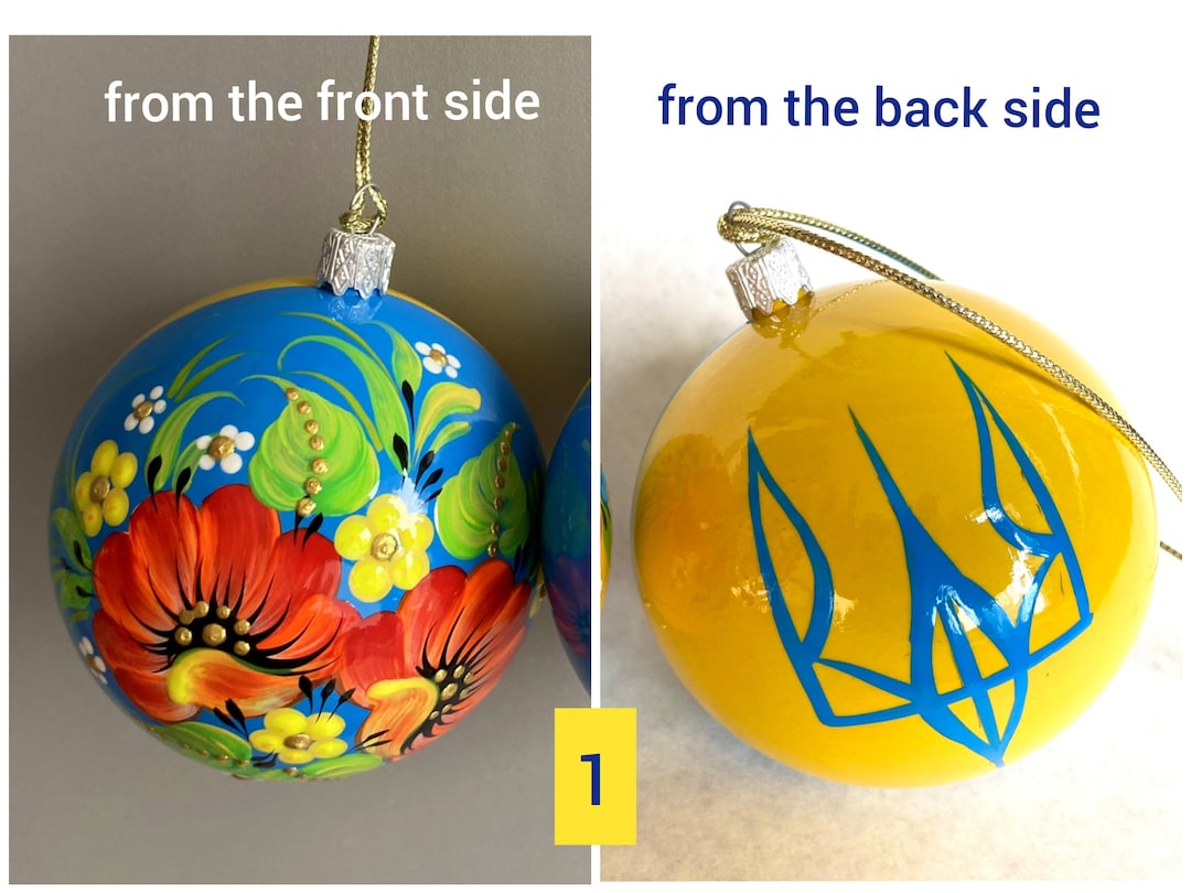 Ukraine Christmas Ornaments 2023 Hand Painted Yellow Blue Tree Balls Ukrainian Gift, UA Souvenir
