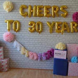 SALUD POR LOS 30 AÑOS 18 20 21 30 40 50 60 70 80, globos Mylar dorados, plateados y dorados de 16", letras de aluminio, decoración de aniversario de cumpleaños
