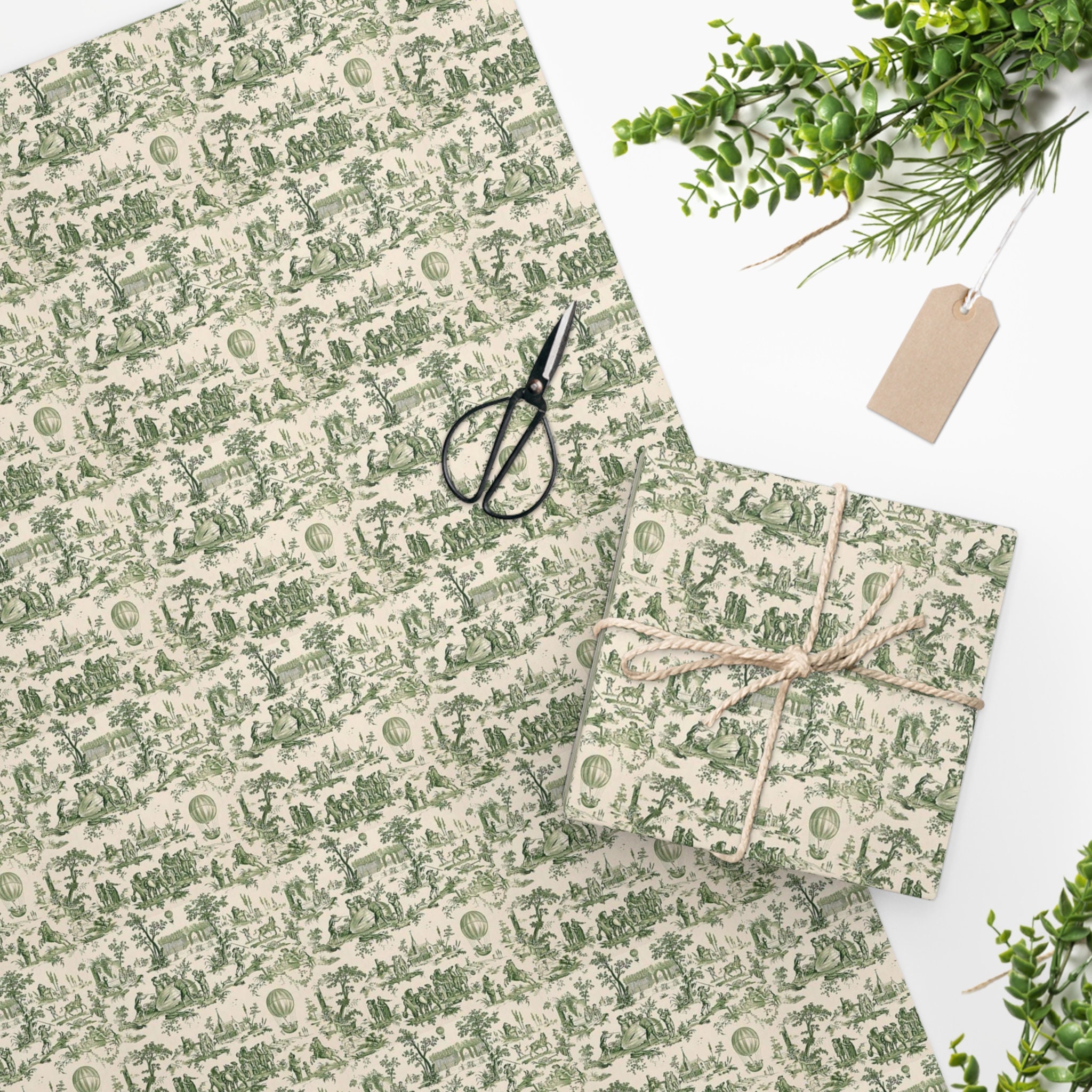 Small Green Toile Wrapping Paper 