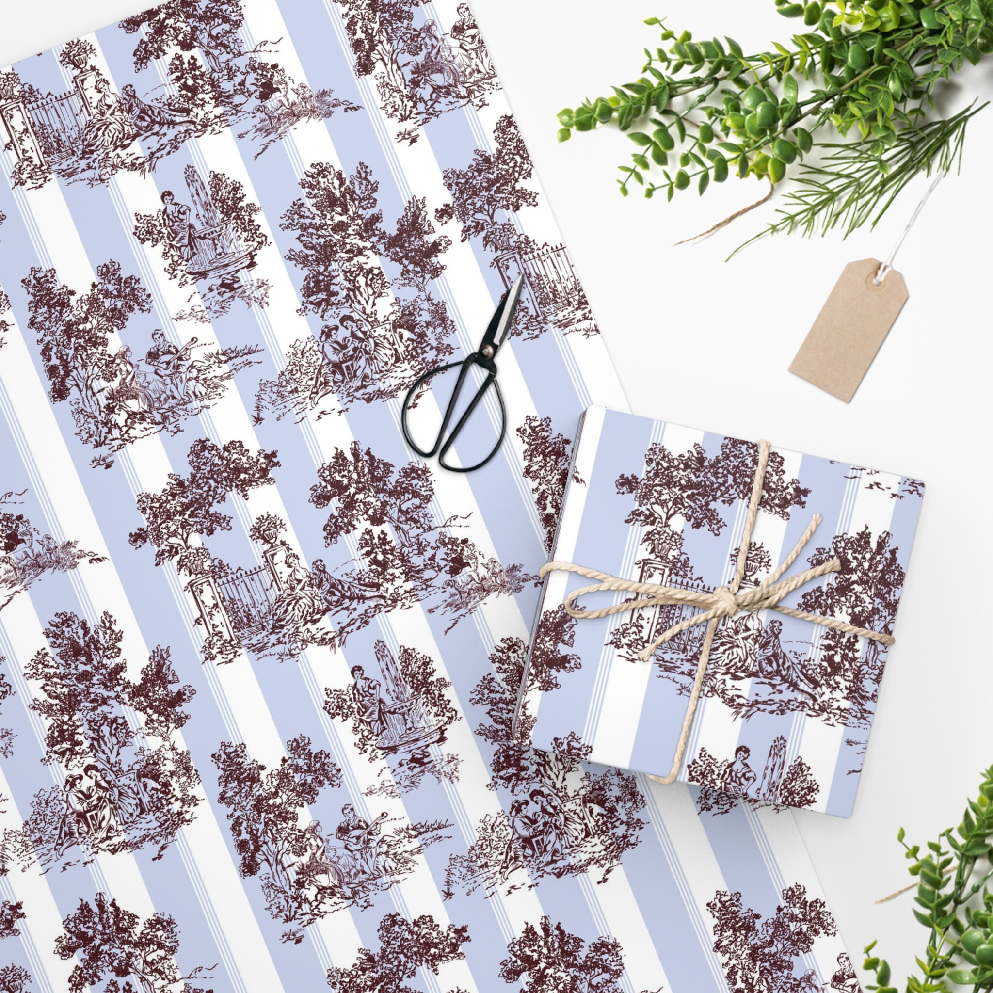 Wrapping Paper: Blue Vintage Floral (Gift Wrap, Birthday, Holiday,  Christmas, wedding, shower, engagement, all occasion,)