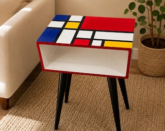One-of-a-Kind Hand-Painted Mid-Century Modern Side Table