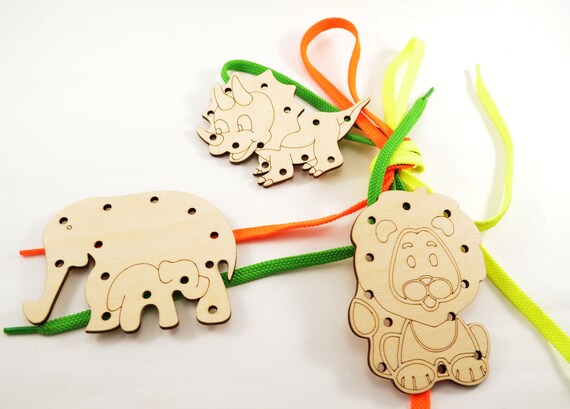 Set of 6 ets Wooden puzzle Lacing Toys Wooden toys Handmade Wood Lacing Toddler gifts Baby toys Sensory toys Motor skills Busy board Autism