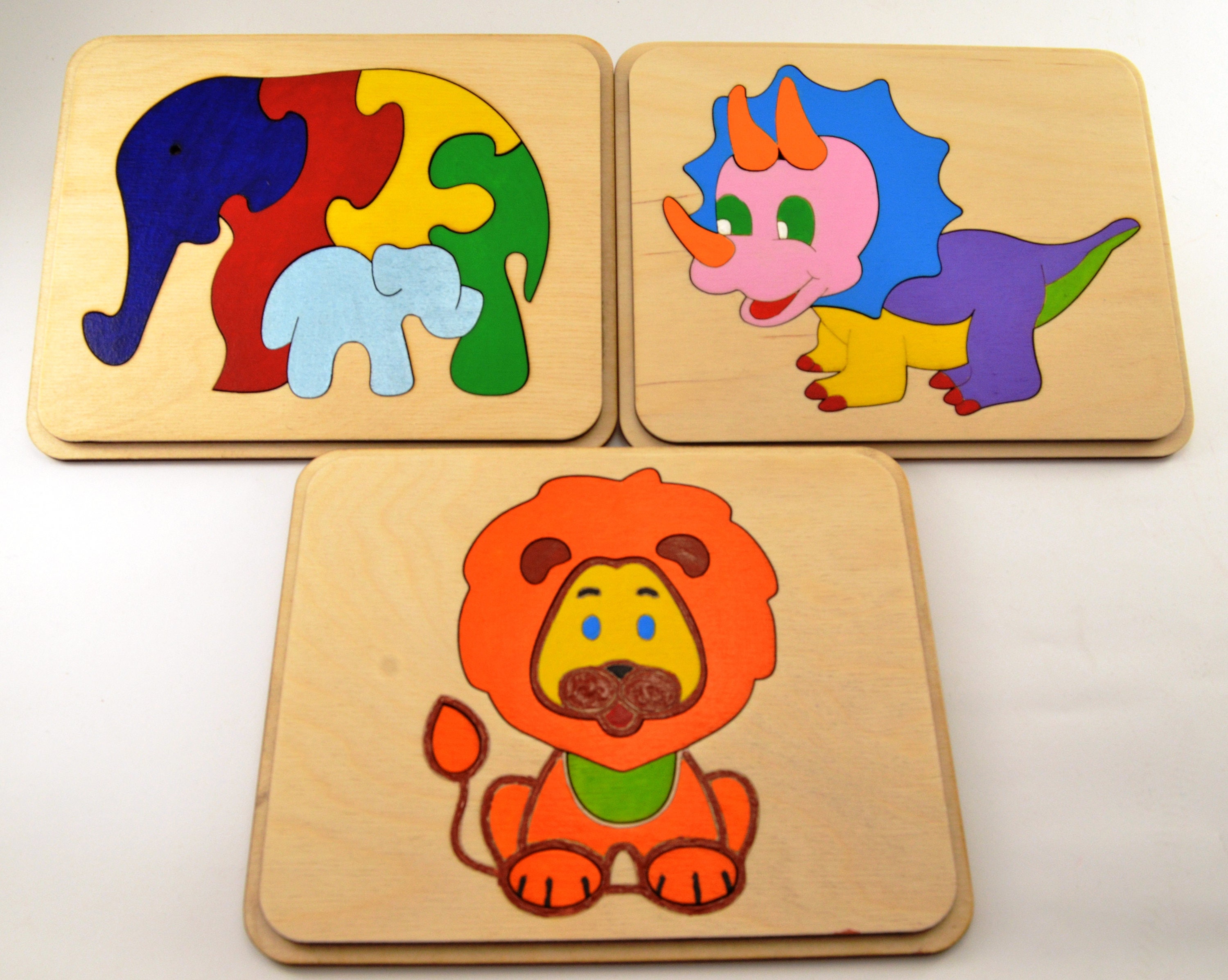 Set of 3 Wooden Puzzle Baby Toddler Toys Montessori Toy Wooden Etsy