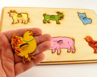 Pets puzzle Wooden puzzle Montessori toys Wooden animal gift Educational toys Animal puzzle Toy for autism Baby gifts Gift 1st