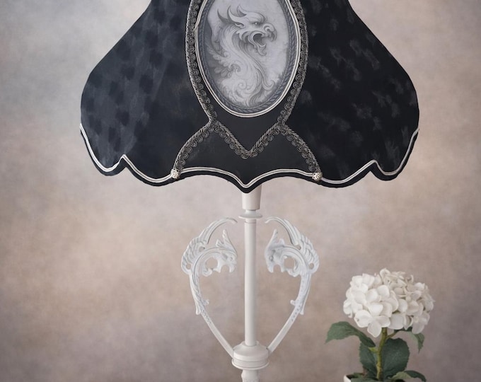 Featured listing image: Table lamp Phénix , white metal base, back lampshade with Phénix medallion