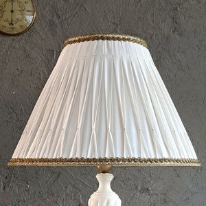 SMOKE LAMPSHADE for table lamp base, smocked empire pleat, white lampshade, chic living room lampshade image 1