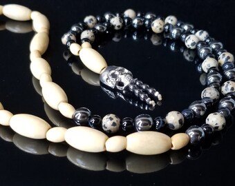 Skull Beaded Necklace, Gemstone Beaded Necklace, Skull Necklace, Necklace, Handmade Necklace