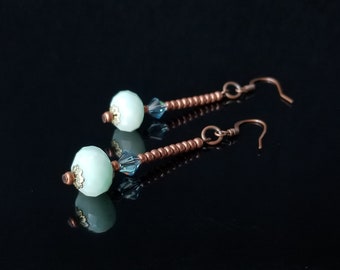 Bronze Gemstone Dangle Earrings, Gemstone Earrings, Crystal Earrings, Gifts For Her, Mother's Day, Jewelry, Blue Earrings,