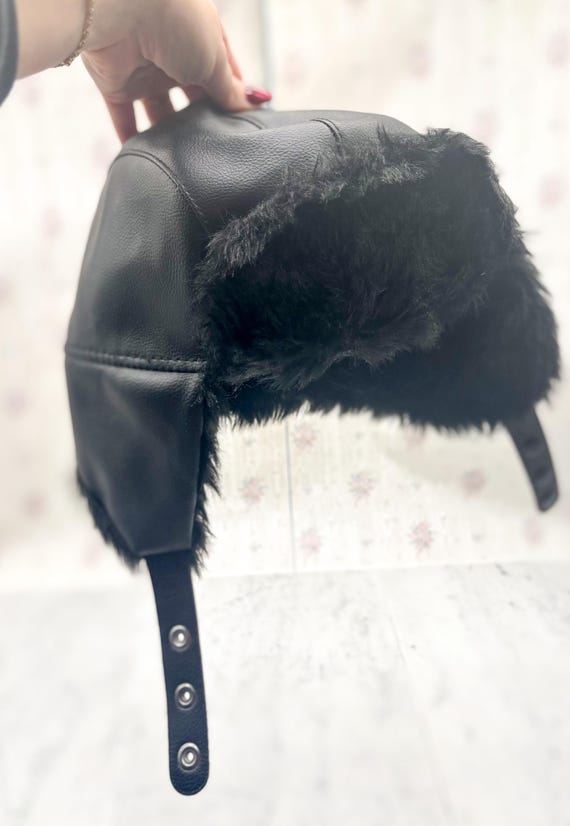 Broner Black Faux Leather Trapper Hat – Faux Fur Lined  display picture 3