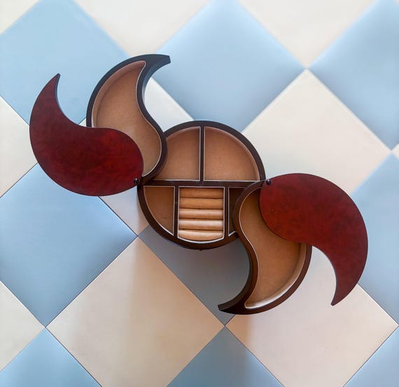 Vintage Bombay Company Yin Yang Rotating Wooden Jewelry Box – Hidden Storage Organizer