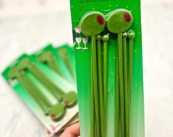 Palitos de cóctel vintage de aceitunas - Artículos de bar de los años 90, juego de 8 unidades, se venden por separado