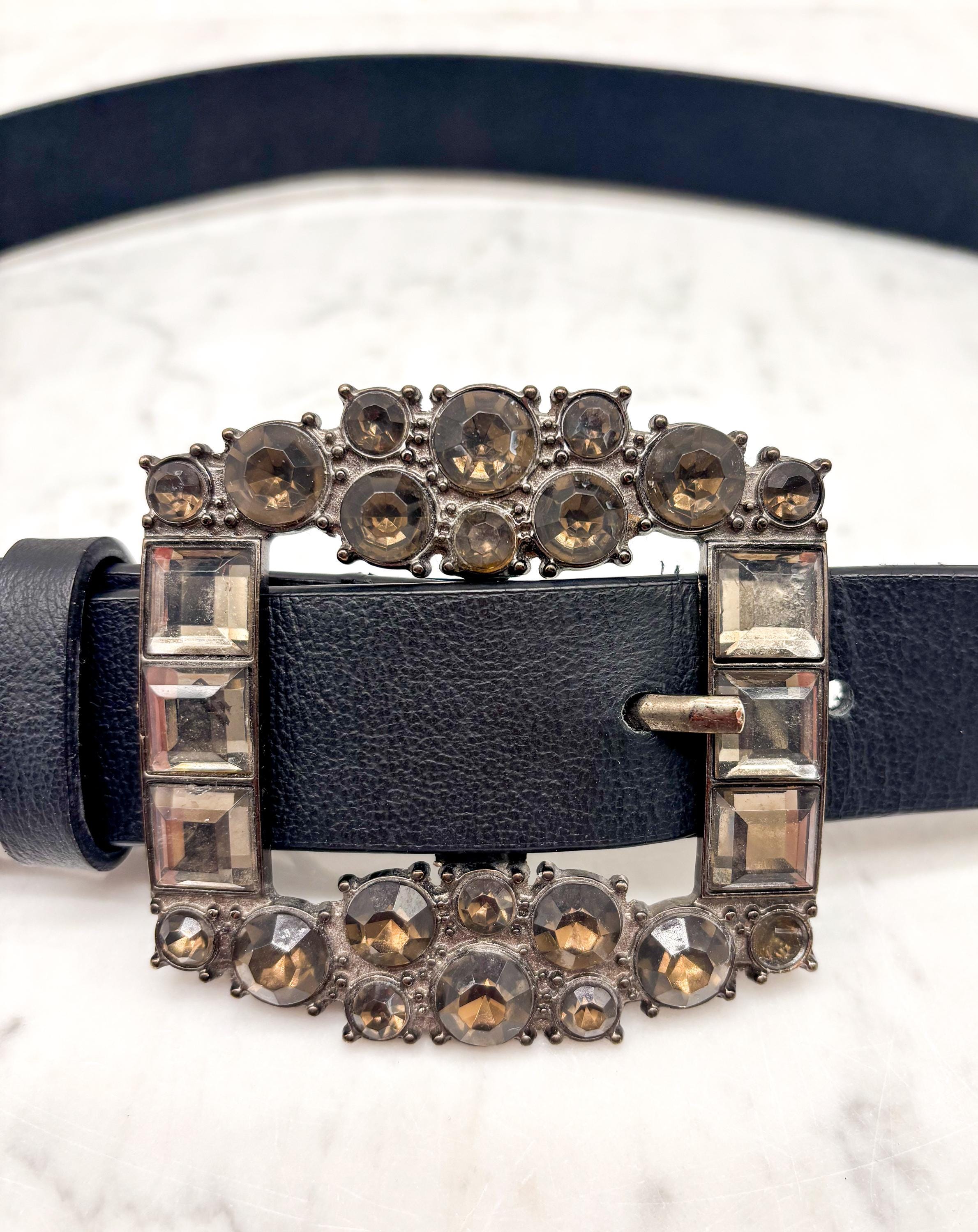 Y2K Chinese Laundry Rhinestone Buckle Leather Belt • Size  display picture 2