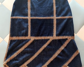 Vintage Lew Magram Denim Skirt, Embroidered Y2K Boho, Size 14