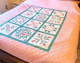 Vintage 1970s-80s Barclay Home Products Floral Patchwork Quilt – Made in USA, Queen Size