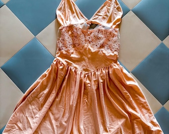 Vintage perzik babydoll nachtjapon, Heighlife kanten mini-jurk, Egypt Fairycore-lingerie