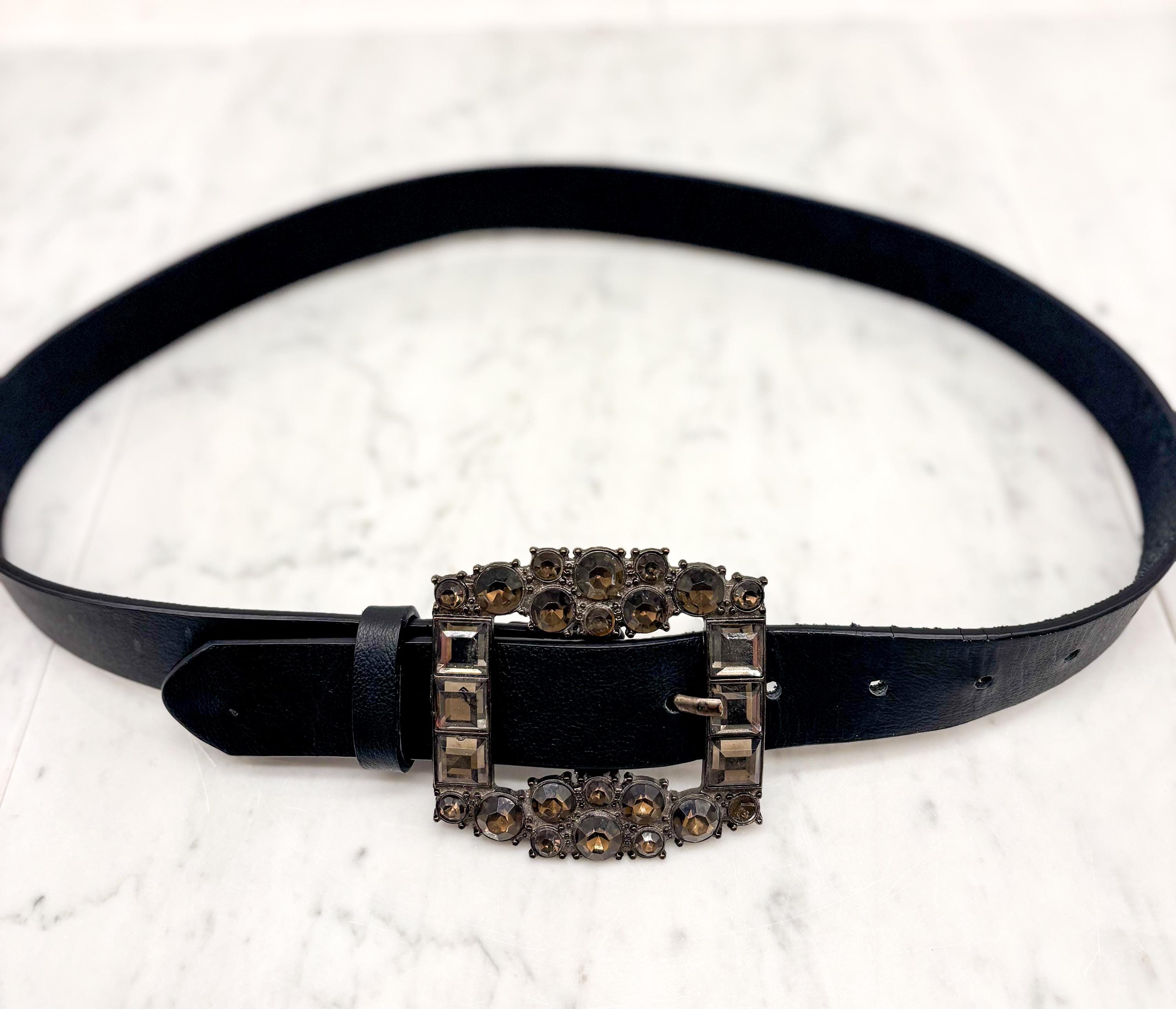 Y2K Chinese Laundry Rhinestone Buckle Leather Belt • Size  display picture 3