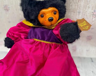 Rare Teddy Bear Victorian Ruffle Look Dress 11” Gift Vintage Blue